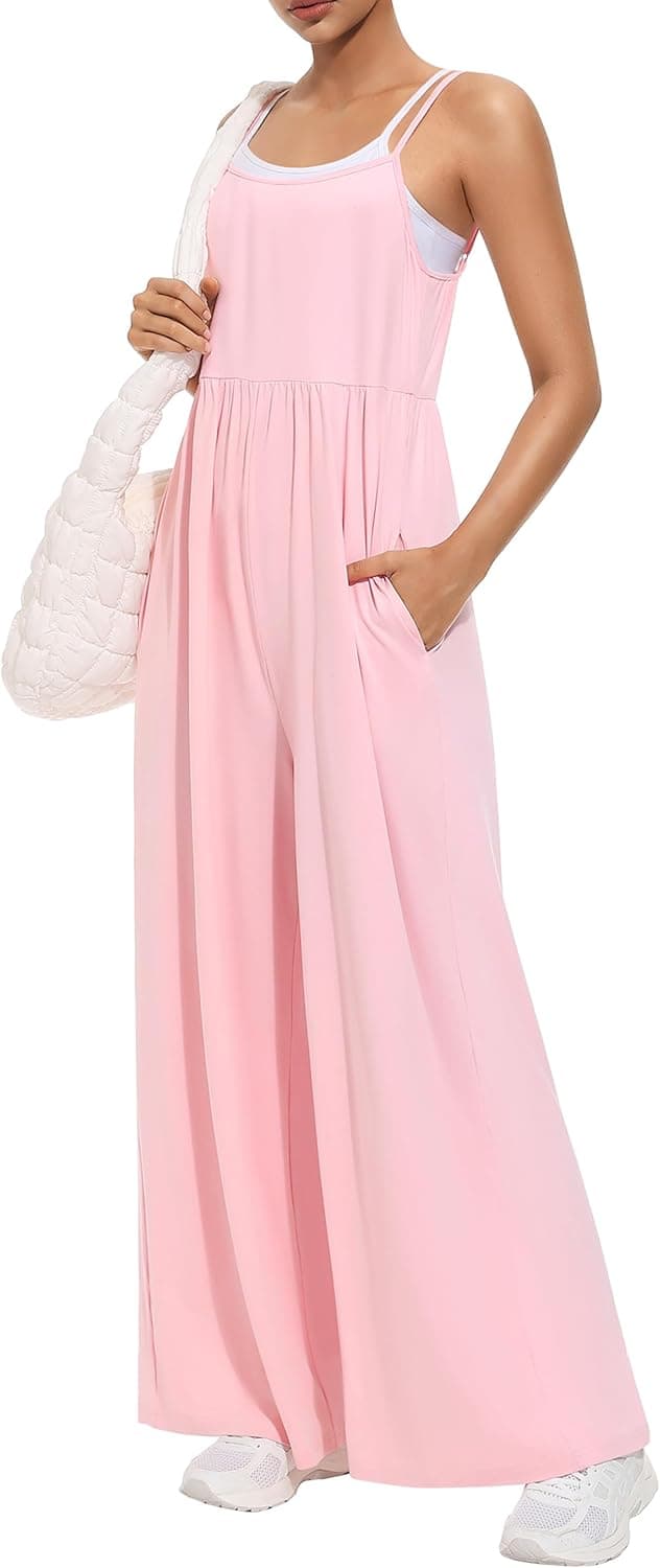 EUYZOU Jumpsuits for Women Casual Loose Fit Summer Outfits Wide Leg Rompers Sleeveless Vacation Trendy One Piece Jumpers - image 1