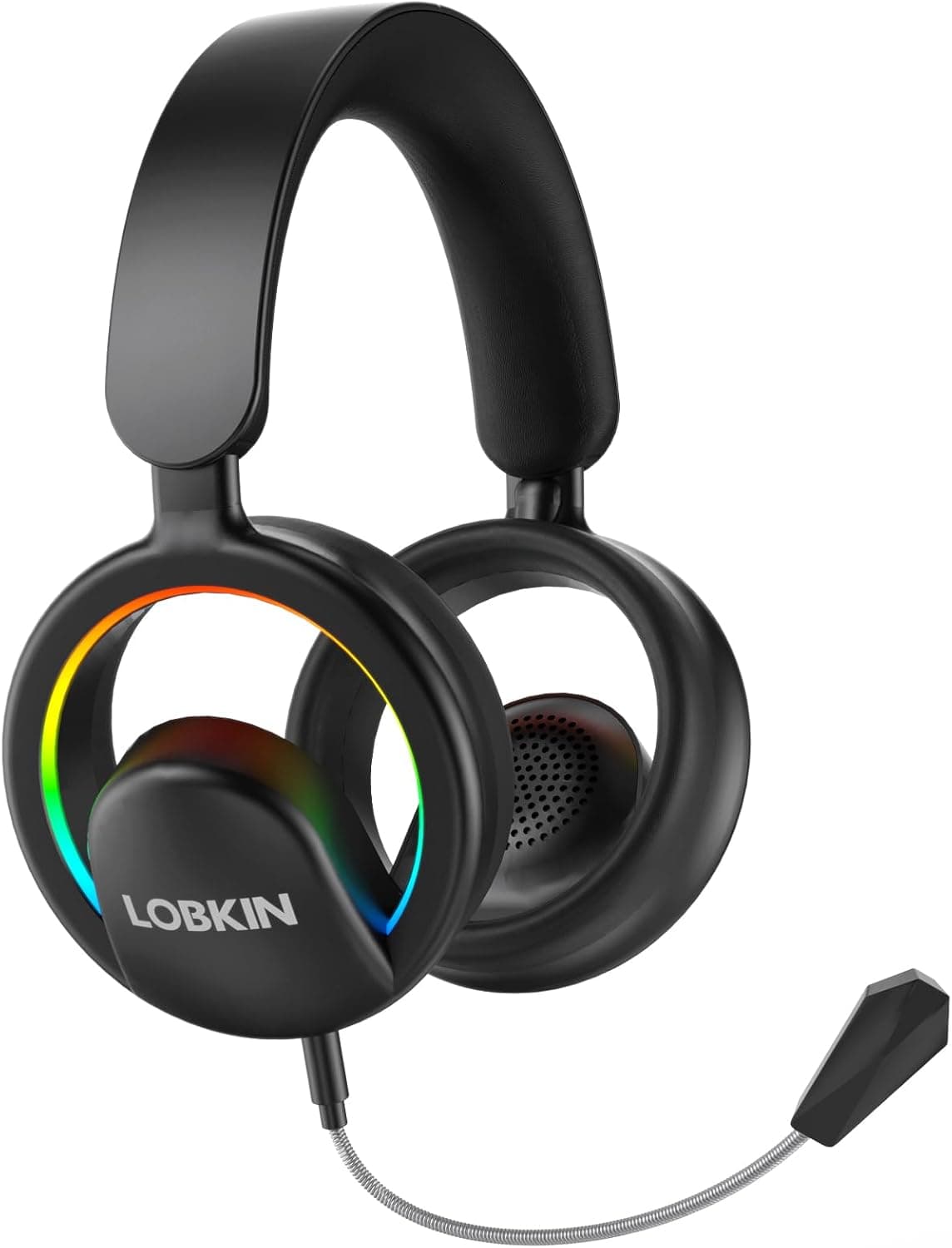 LOBKIN Open Ear Headphones, Bluetooth 6.0 Wireless Headset with Detachable Mic, Adjustable RGB Lights, Voice Assistant Comfortable Breathable Safe Lightweight Over Ear Headphones for Working Gaming - image 1