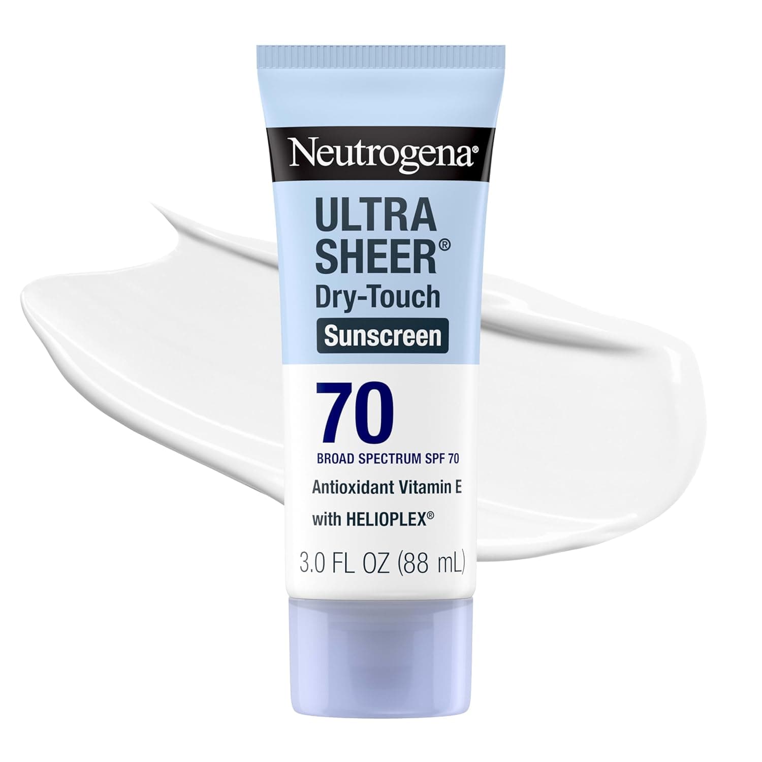 Neutrogena Ultra Sheer Dry Touch Sunscreen Lotion SPF 70 Broad Spectrum UVA UVB Protection Lightweight Water Resistant up to 80 Minutes Oil PABA Oxybenzone Free, 3 fl oz