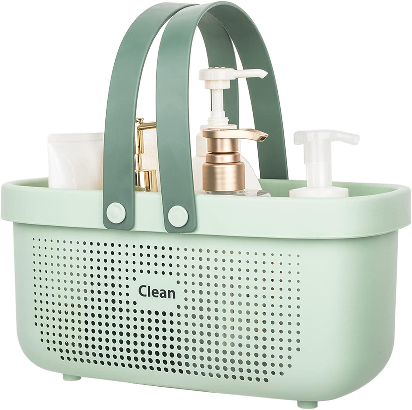 Plastic Storage Basket with Handle Portable Shower Caddy Tote Organizer Basket Bin for Bathroom Kitchen Dorm Room Bedroom, Green - image 1