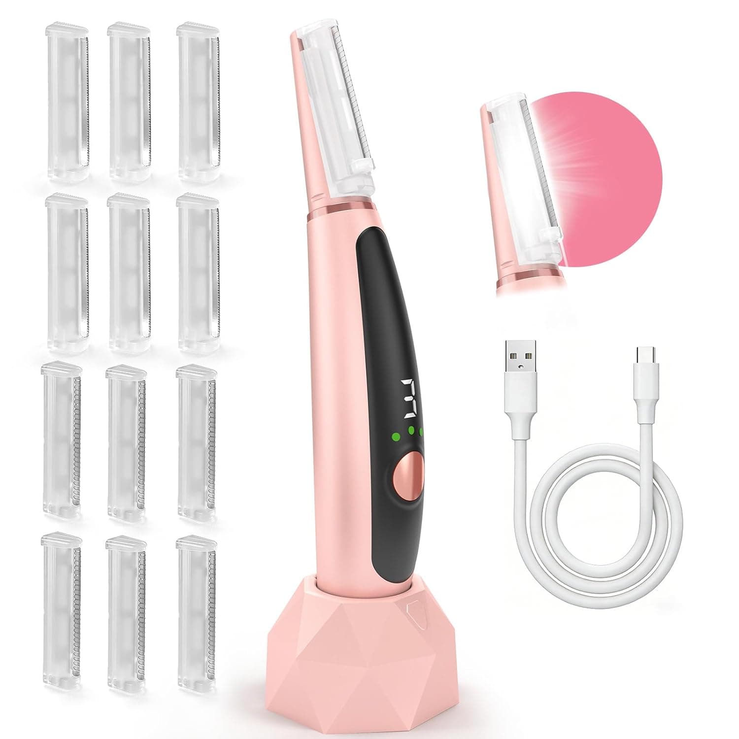 Dermaplane Razor for Women Face - Professional Dermaplaning Tool with 12 Blades - 300 Mins Use - Sensitive Skin Friendly - Non-Irritating Peach Fuzz, Exfoliation & Facial Hair Removal for Women
