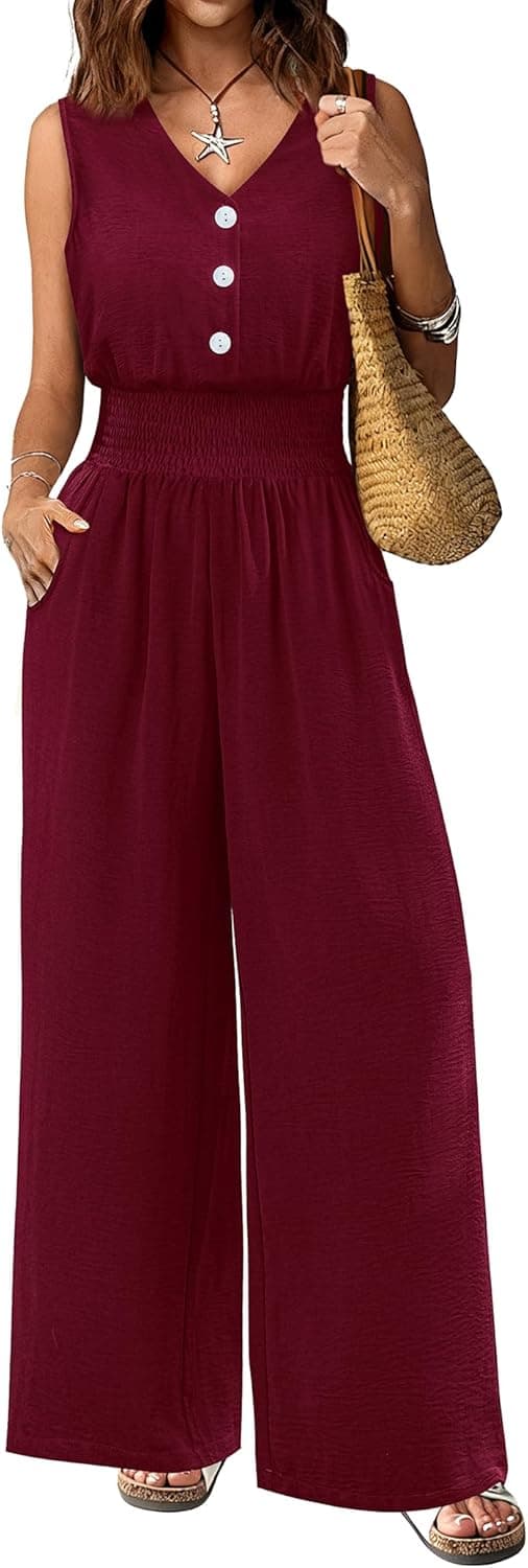 LOOKBOHO Women Jumpsuit Dressy Summer Rompers Casual Wide Leg Pants Sleeveless V Neck 2026 Elegant One Piece Outfit