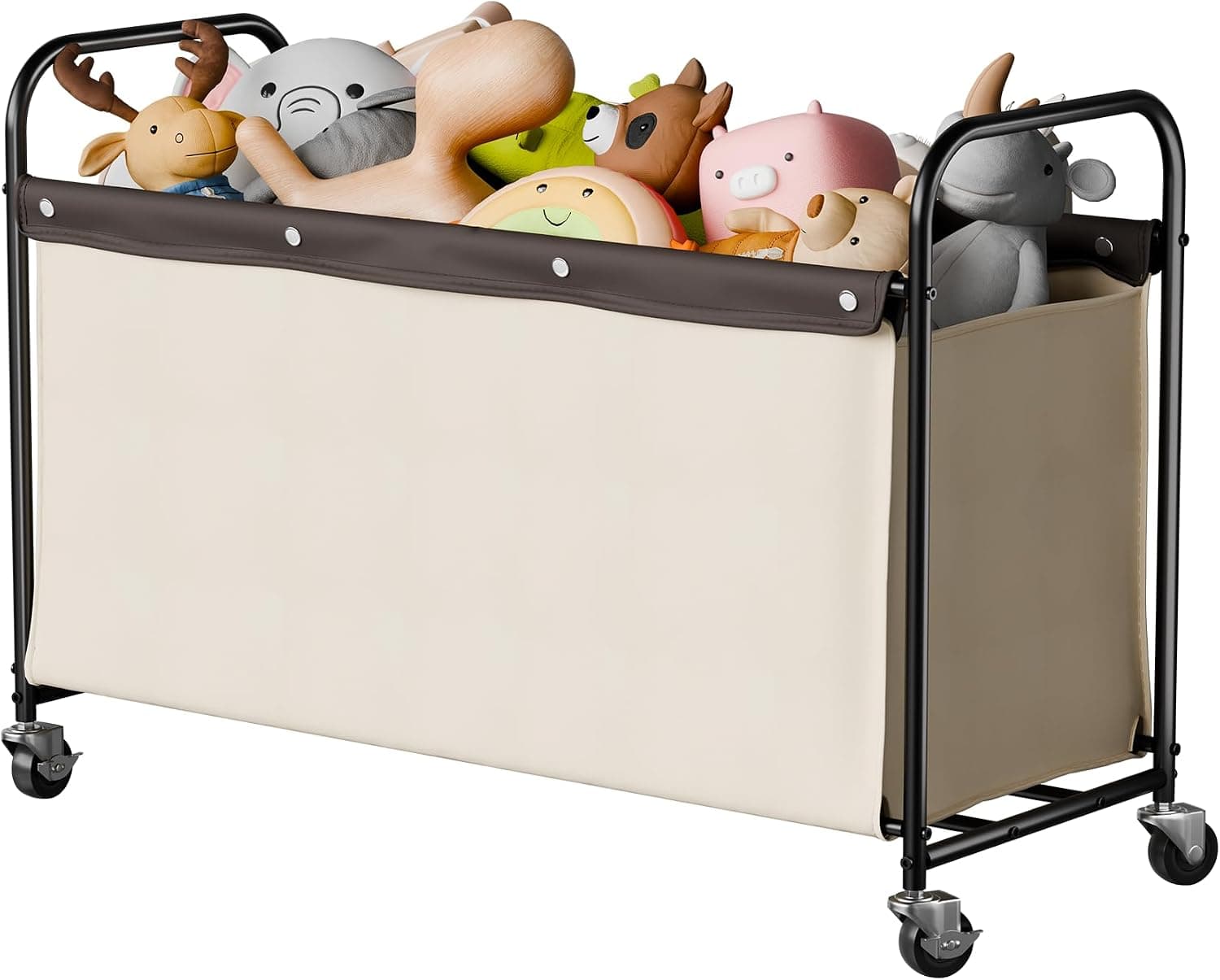 StorageWorks Toy Box with Wheels for Kids, 135L Large Toy Storage Chest and Organizer, 23" Metal Toybox with 360° Swivel Wheels for Bedroom, Kids Room, Stuffed Animal Storage, Beige