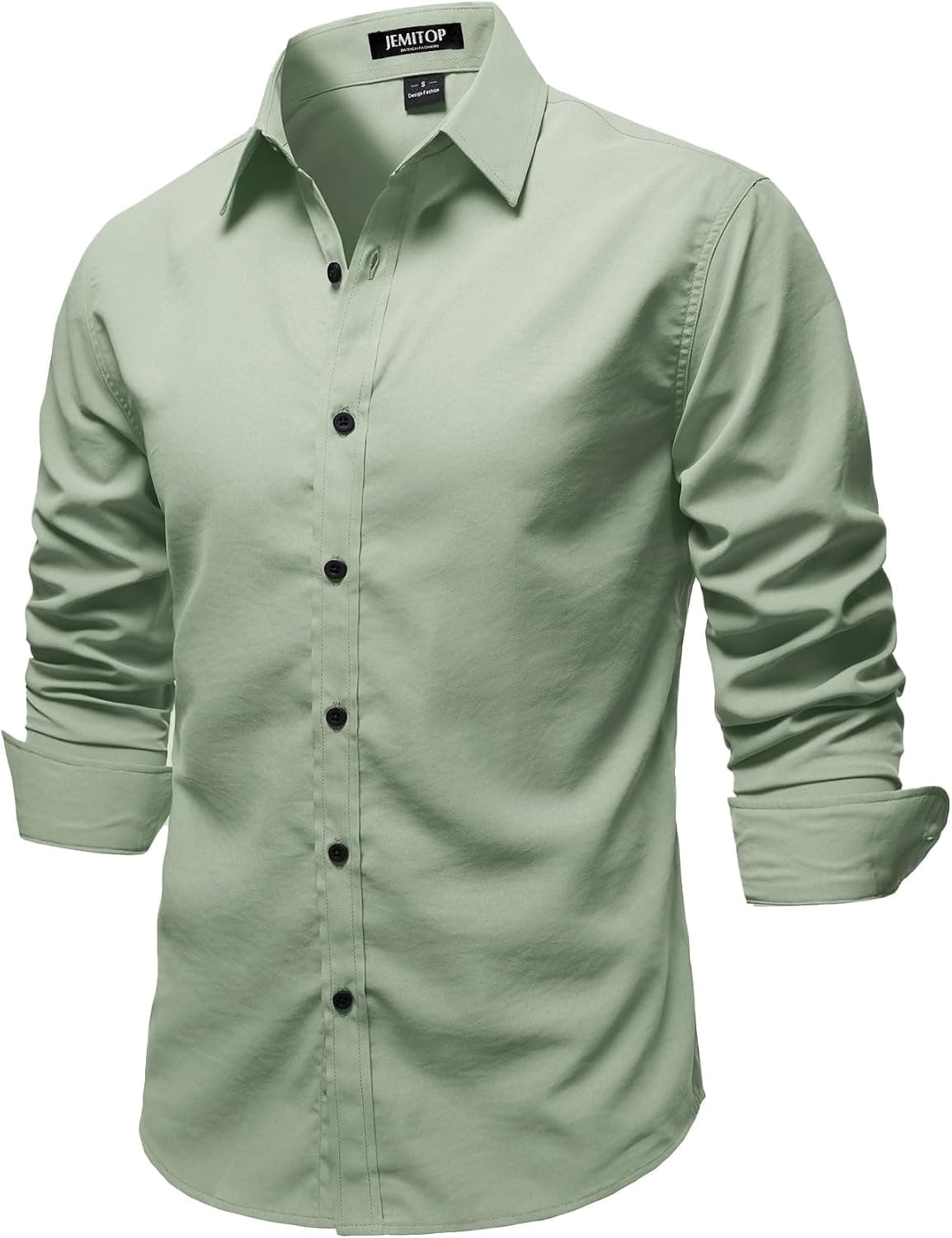 JEMITOP Mens Stretch Soft Vintage Slim Fit Dress Shirt - Long Sleeve Button Down for Casual Work
