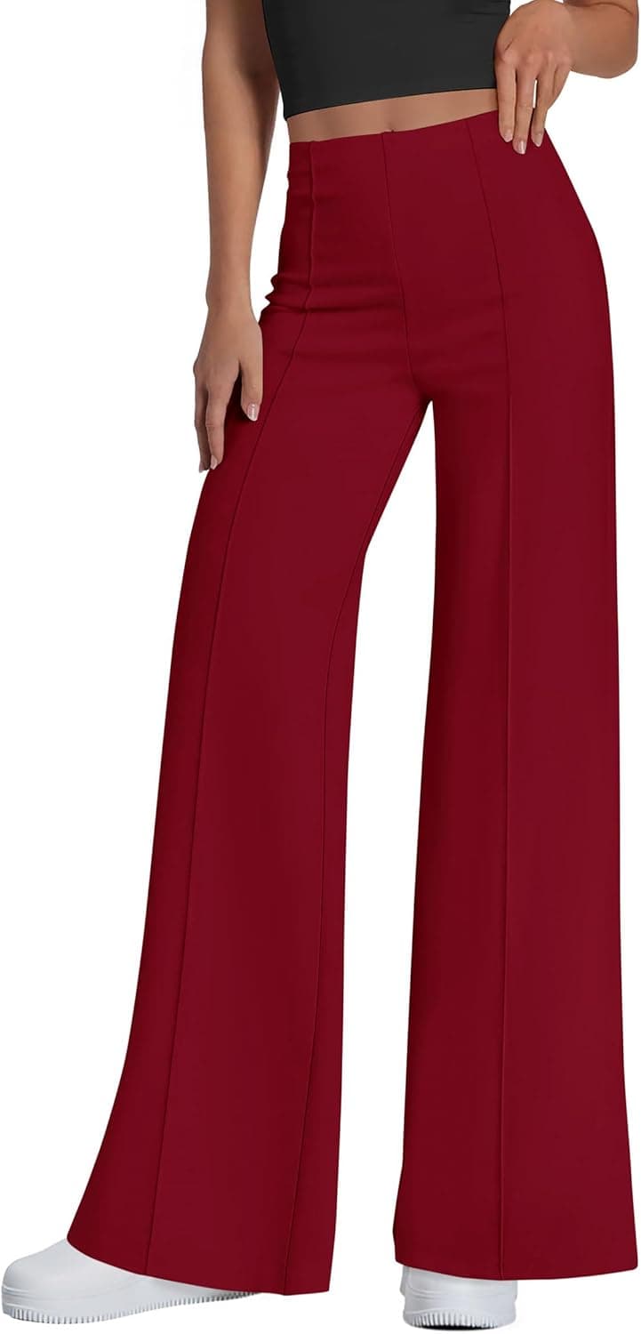 PRETTYGARDEN Women's Wide Leg Palazzo Pants 2025 Dressy Casual Lounge Workout Sweatpants High Waisted Trousers(Wine Red,X-Large)