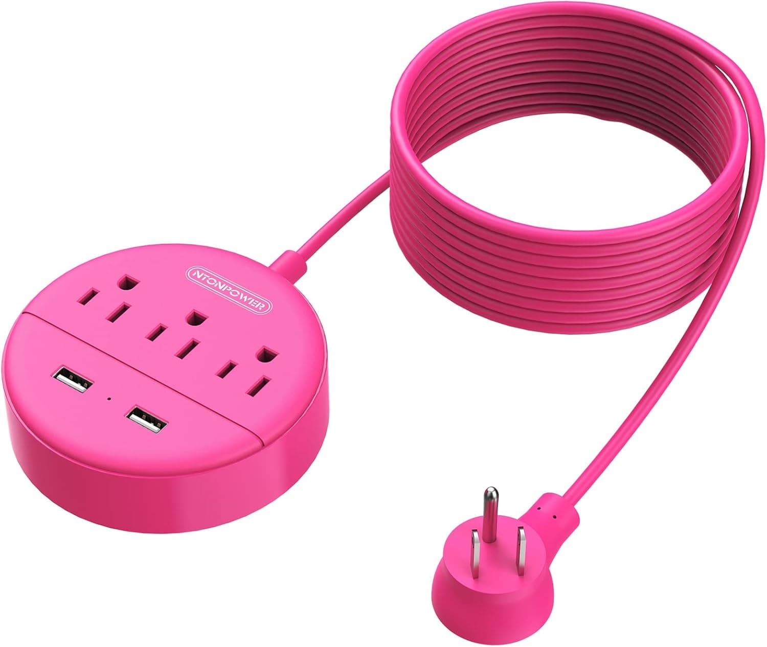 15 ft Extension Cord Power Strip with USB, NTONPOWER Mountable Power Strip Flat Plug with 3 Outlet 2 USB, ETL Listed, Desktop Charging Station, Compact Size for Home Office Dorm Room Nightstand, Pink - image 1