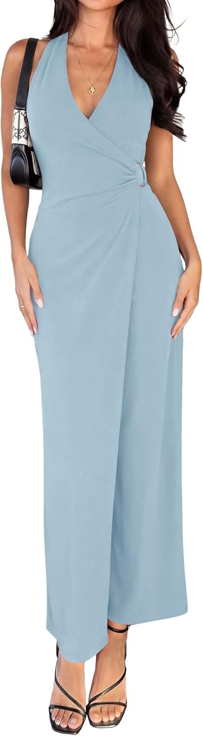 PRETTYGARDEN Halter Dresses for Women 2026 Elegant Classy Spring V Neck Tie Backless Summer Wedding Guest Cocktail Midi Dress