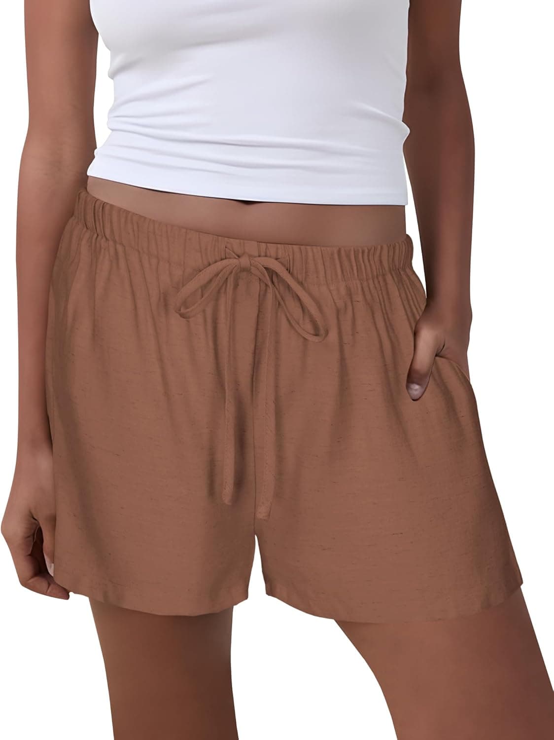 Women Shorts Casual Drawstring Elastic Waist Flowy Linen Cute Y2k Beach Shorts