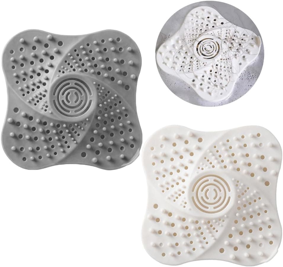 2 Pack Drains Hair Catcher, Silicone Bath Drainer Protector, Sink Drain Strainer with Suction Cup, Hair Stopper Drain for Shower Bathroom Tub Kitchen Drains Shower Drain Cover (Grey + White) - image 1