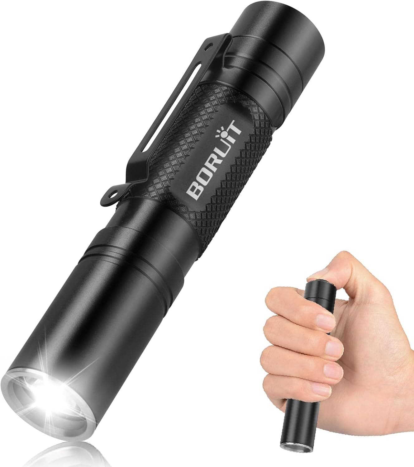 BORUIT RJ13 Rechargeable Tactical Flashlight Super Bright, 5 Modes Led EDC Flashlights with Clip, IP66 Waterproof for Camping Home Emergency Rescue Hunting Repair, Gifts for Men