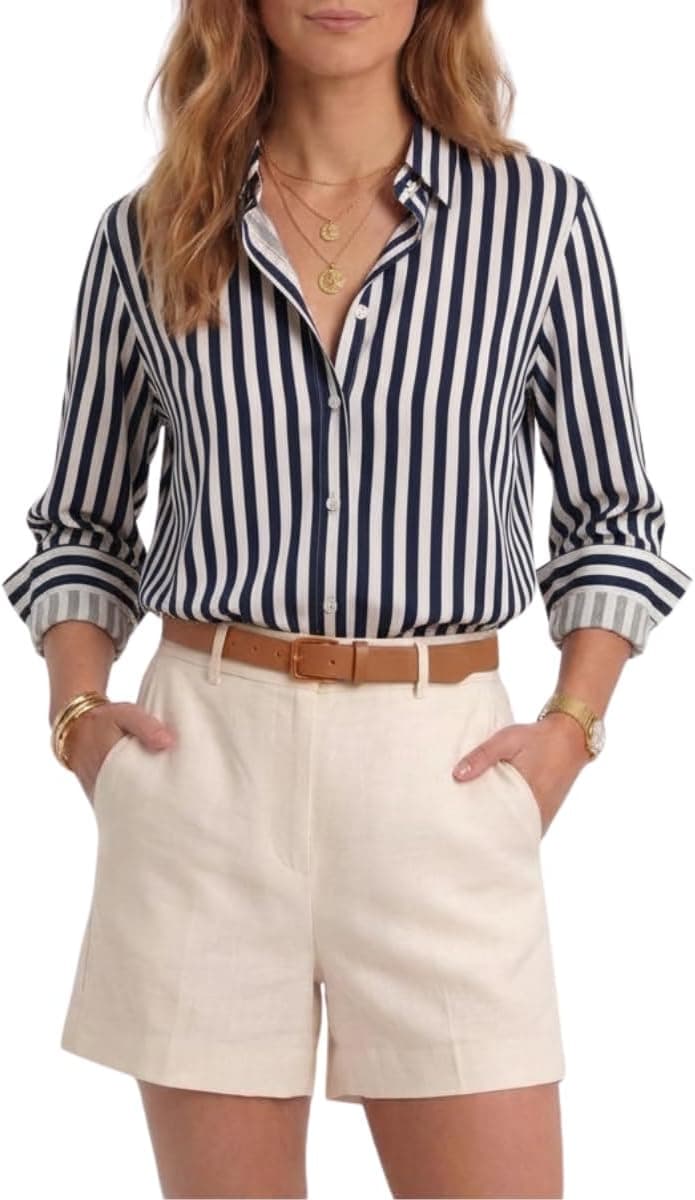 Women’s Long Sleeve Button Down Shirt, Classic Blouse with Pearl Buttons, Casual & Dressy Tops for Women - image 1