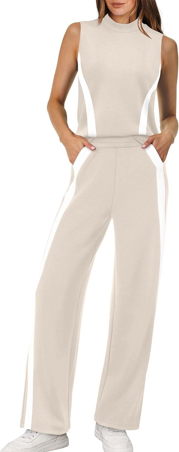 XIEERDUO Two Piece Sets for Women Summer Outfits Travel Mock Neck Lounge Sets Wide Leg Pants Beach Vacation Clothes - image 1