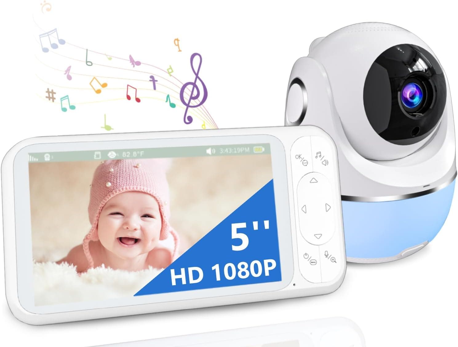 1080P Baby Monitor No WiFi, Pan Tilt 4X Zoom 5000mAh Battery Video Baby Monitor with Camera and Audio, 2-Way Talk, Night Vision, VOX, 1200FT - image 1