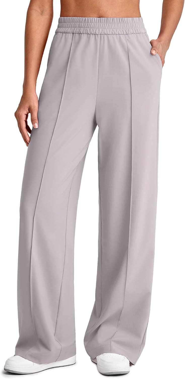 Lightweight Wide Leg Pants Women Front Seam Elastic Waist Flowy Palazzo Pants Summer