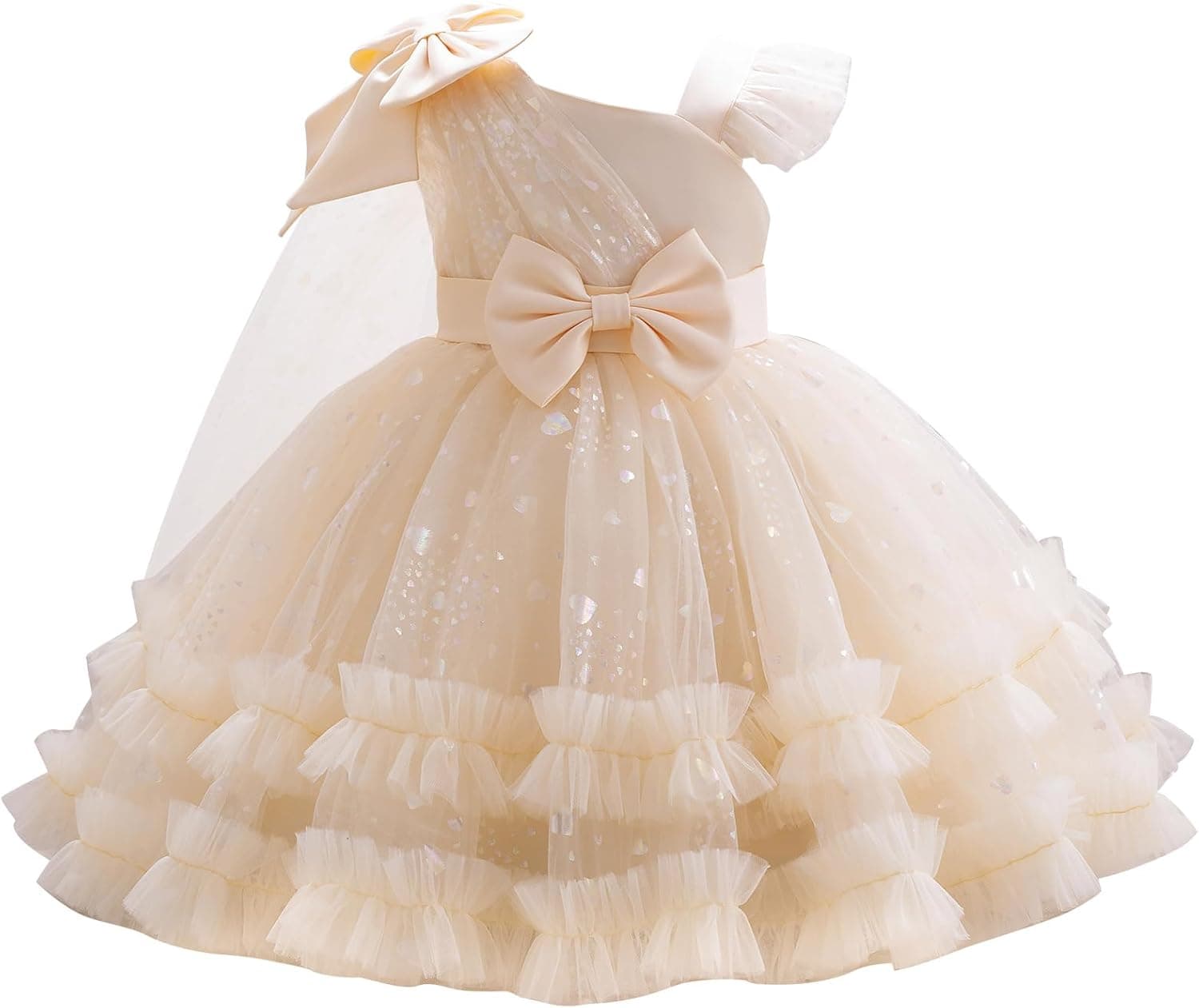 Girls Heart Sequins Dress Shiny Tulle Pageant Princess Wedding Birthday Party Prom Dress 9M-8Y