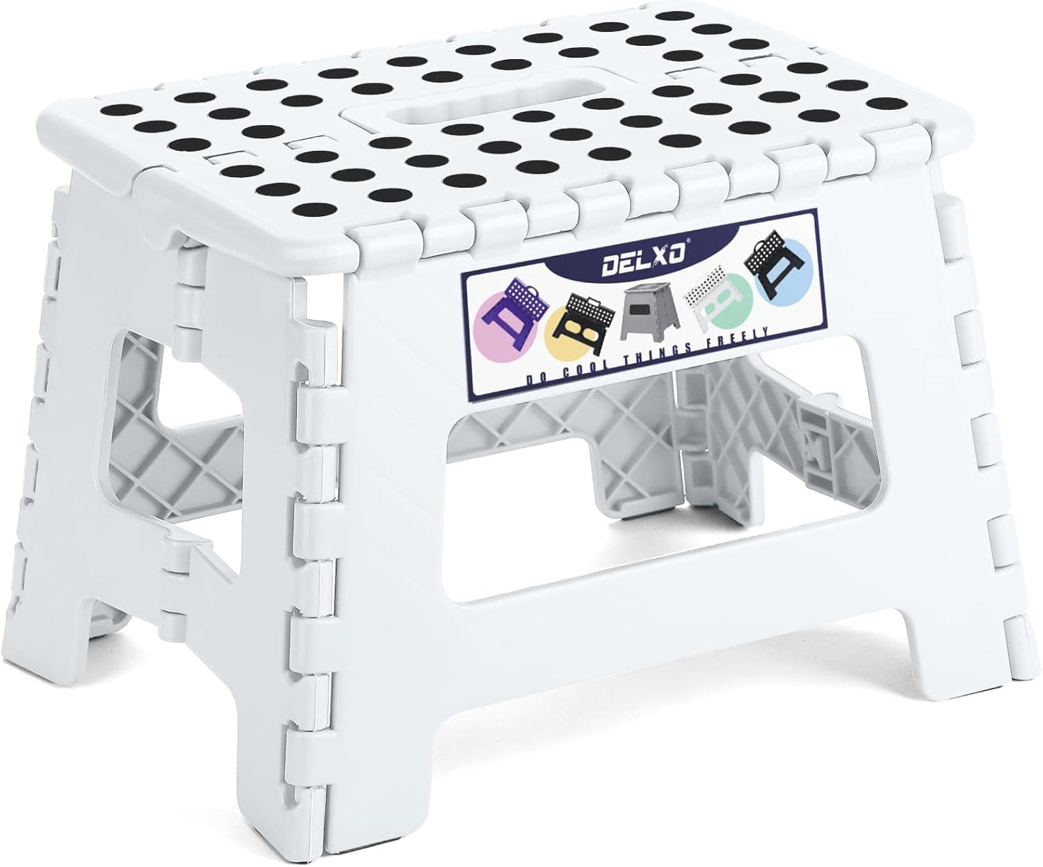 Delxo 9 Inch Kids Step Stool,300 Lbs Folding Step Stool for Toddler White | Foldable Step Stool,Non-Slip Foot Stools with Handle, Lightweight Collapsible Stool for Kitchen,Bathroom,Bedroom,Garden - image 1