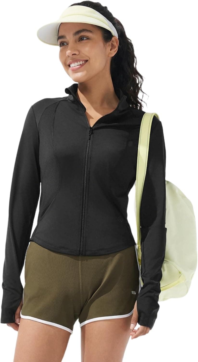BENEUNDER Women's UPF 50+ Sun Protection Cooling Athletic Jacket Full Zip Long Sleeve Slim Fit Outdoor Running Pocket