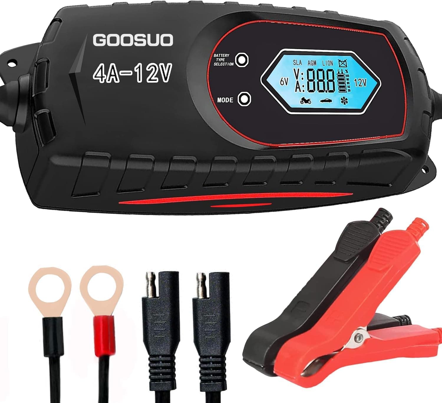 Car Trickle Battery Charger, Battery Maintainer Automatic, 6V 12V Fully Automatic Smart Battery Charger, Trickle Charger Multipurpose Set for Trucks, Motorcycles, Lawn Mower, Scooter