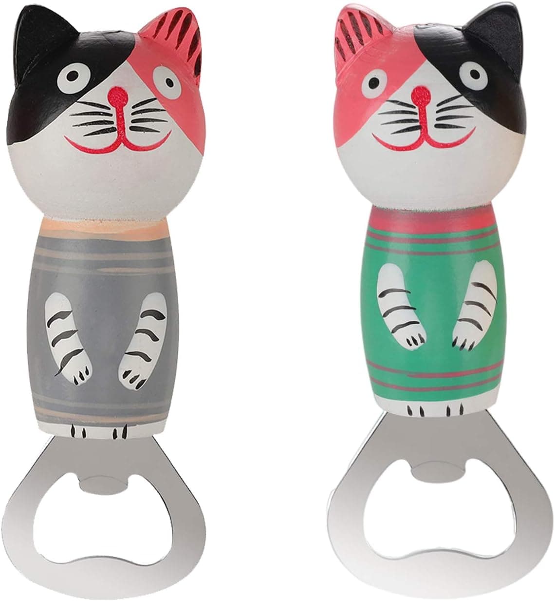 Bottle Opener Stainless Steel Beer Bottle Opener Cute Wooden Cats Wine Opener with Magnet 2pcs