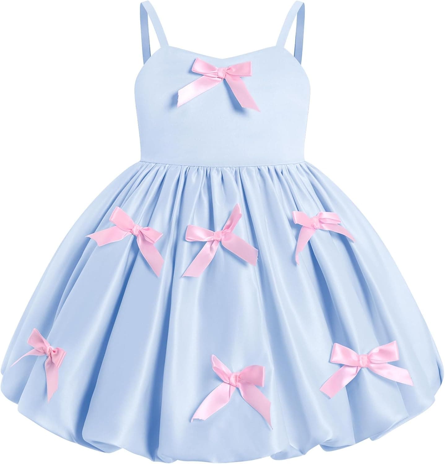 Toddler Flower Girl Dress Satin Bubble Bow Ruffle Princess Dress Birthday Party Dresses for Baby Girls