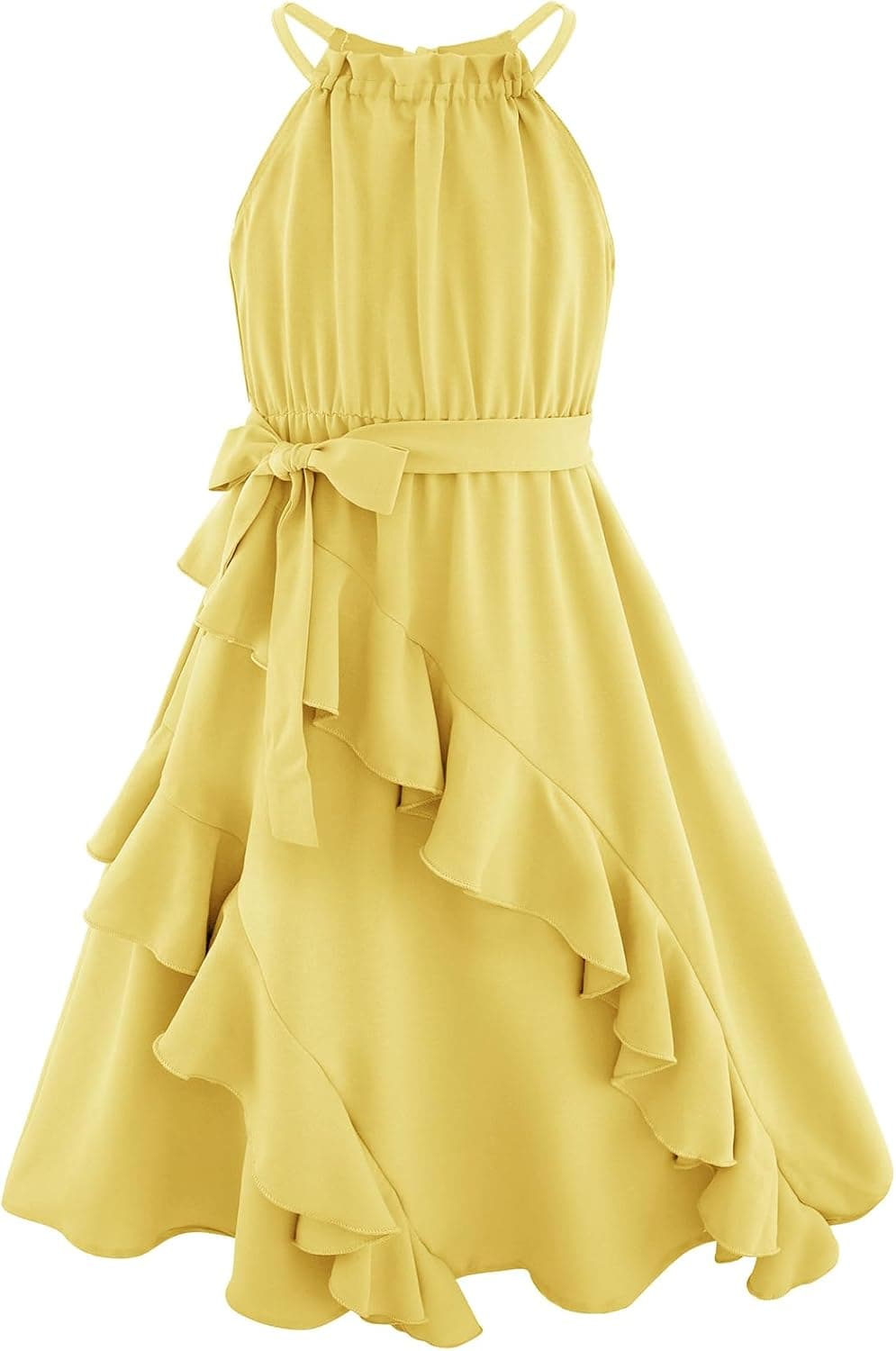 Girls Dresses Tween Halter Tie Back Tiered Ruffle A-Line Flowy Dress Summer Sleeveless Sundress Size 5-14 Years - image 1