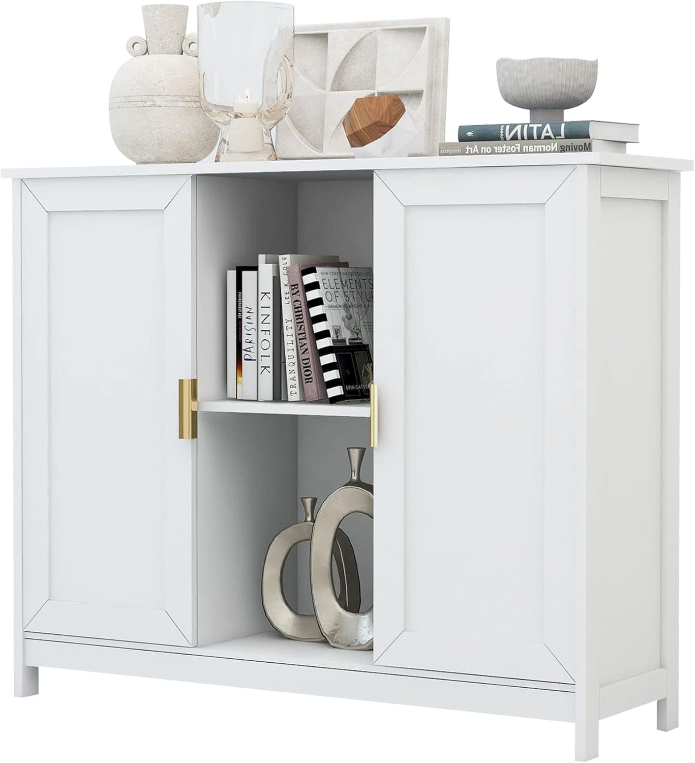 TaoHFE White Buffet Cabinet with Storage,Wooden Narrow Sideboard Entryway Cabinets,Modern White Cabinet with Doors Credenza