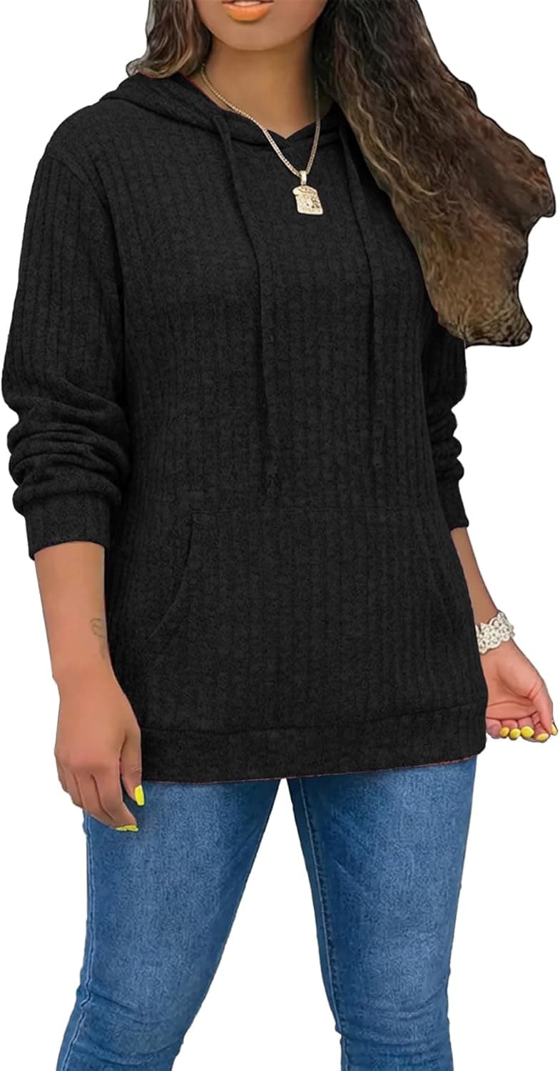 STOLKISS Women’s Casual Hoodies Shirts Long Sleeve Lightweight Fall Pullover Tops Solid Velvet Loose Sweatshirt with Pockets - image 1