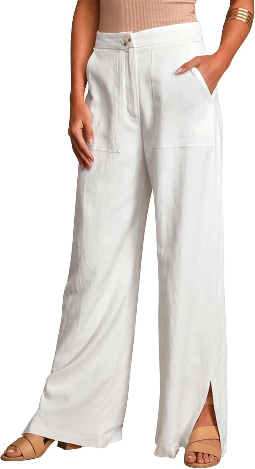 Women High Waist Wide Leg Pants Trendy Y2k Palazzo Pants Casual Trouser with Slit Hem