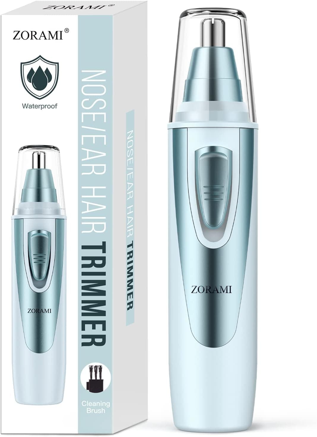 Ear and Nose Hair Trimmer Clipper - Professional Painless Eyebrow & Facial Hair Trimmer for Men Women, Battery-Operated Waterproof, Dual Edge Blades Blue