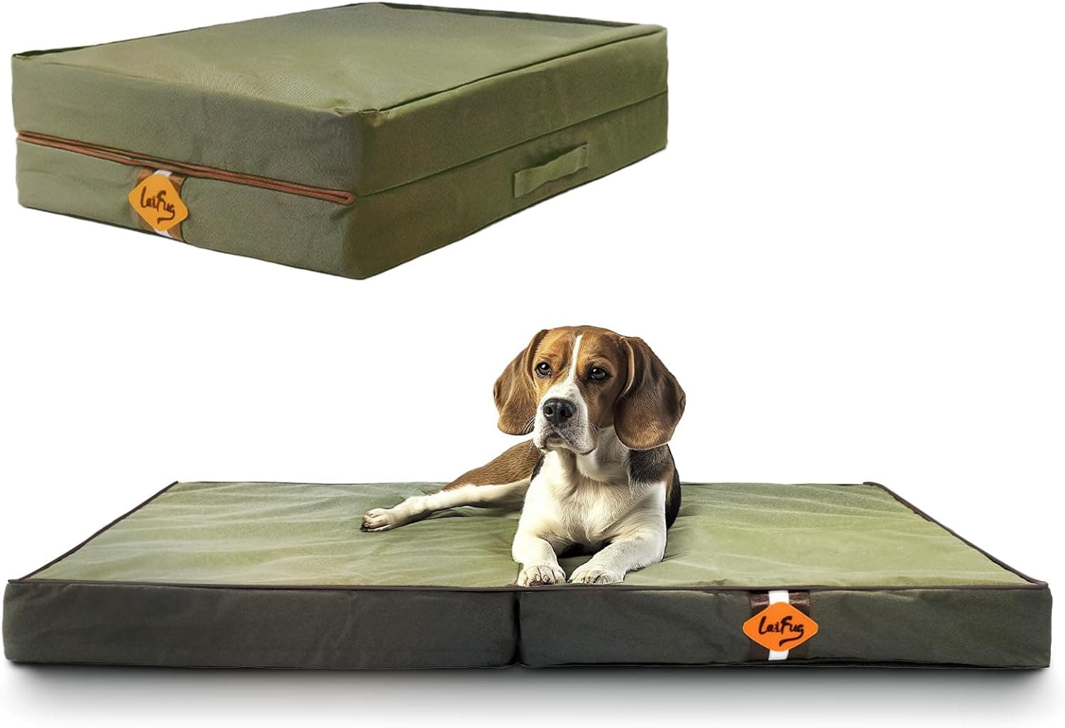 Laifug Foldable Waterproof Dog Bed for Large Dogs - Outdoor Orthopedic Dog Bed with Washable Removable Cover, Pet Mattress with Handles, Army Green, (36 x 27 x 3.5, inches) - image 1