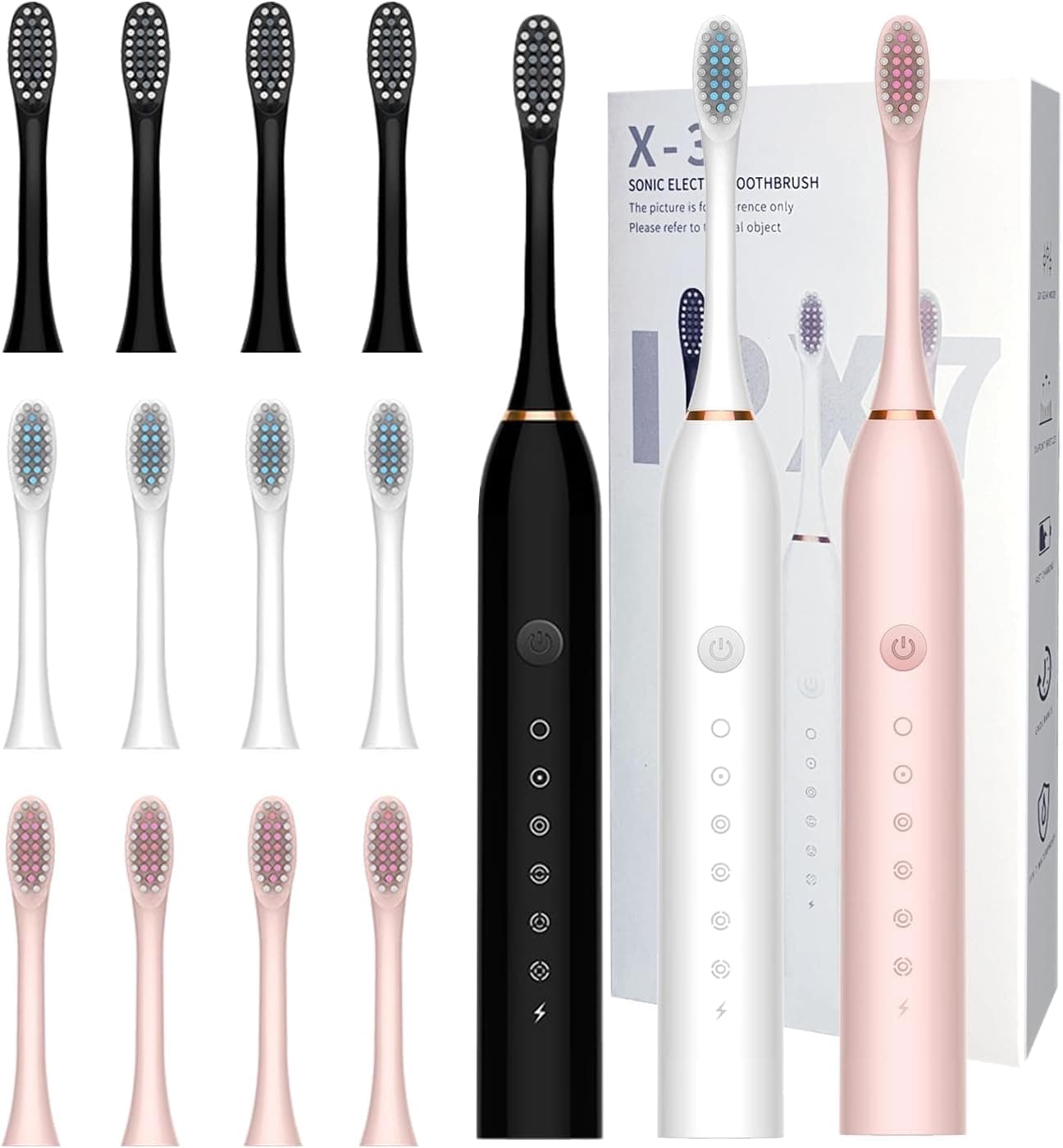 3 Pack Electric Toothbrush for Adults,6 Mode Rechargeable Electric Toothbrushes with 12 Replacement Brush Head, Fast Charge 2 Min and 30s Timer for Travel Business