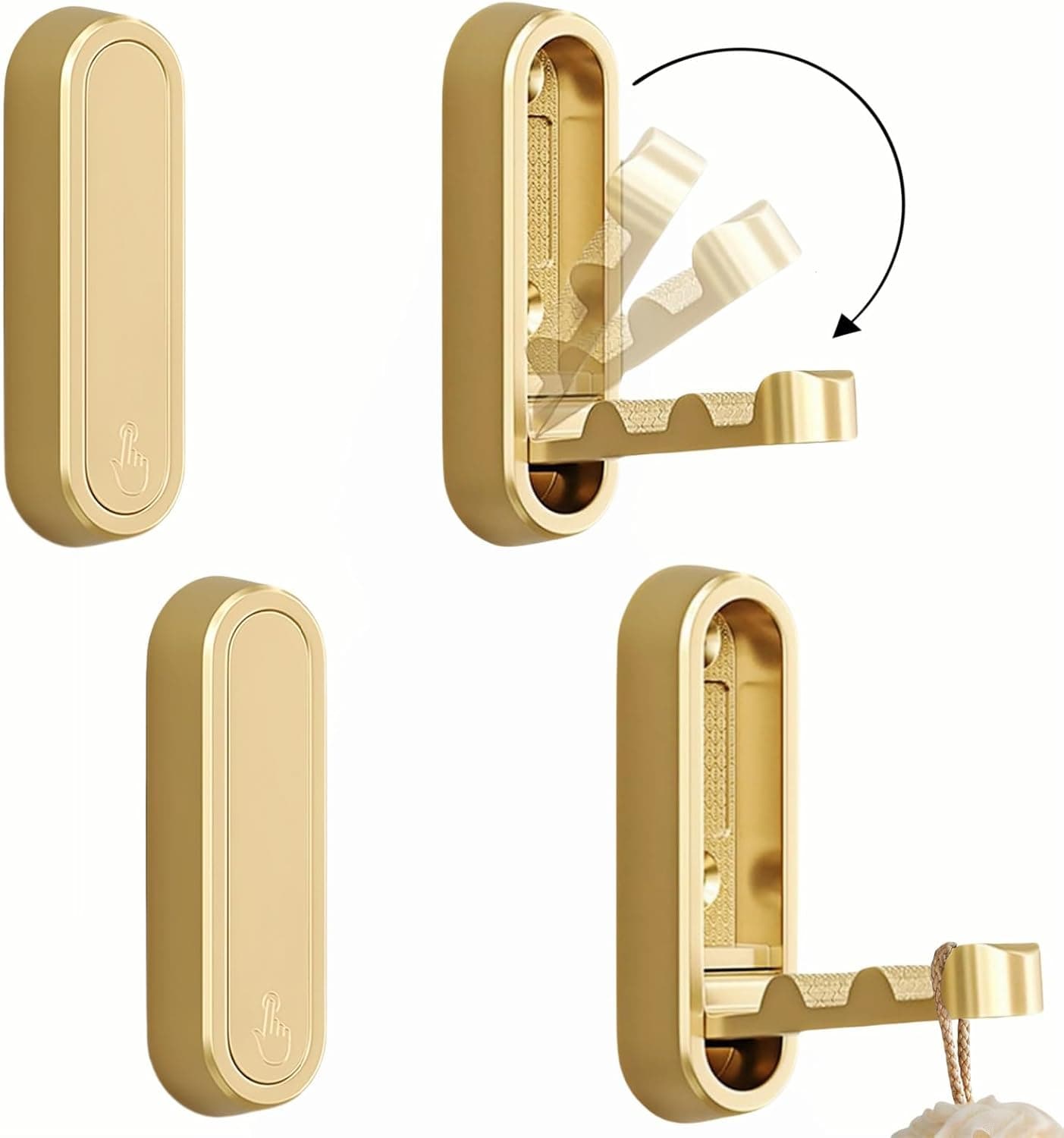 Foldable Wall Hooks Heavy Duty Zinc Alloy Folding Coat Hook Wall Mounted, Space-Saving Flip Down Hook for Bathroom Entryway Closet, Gold Walls Hooks for Hanging Coat Towels Hat Bag Keys Plants（4PCS）