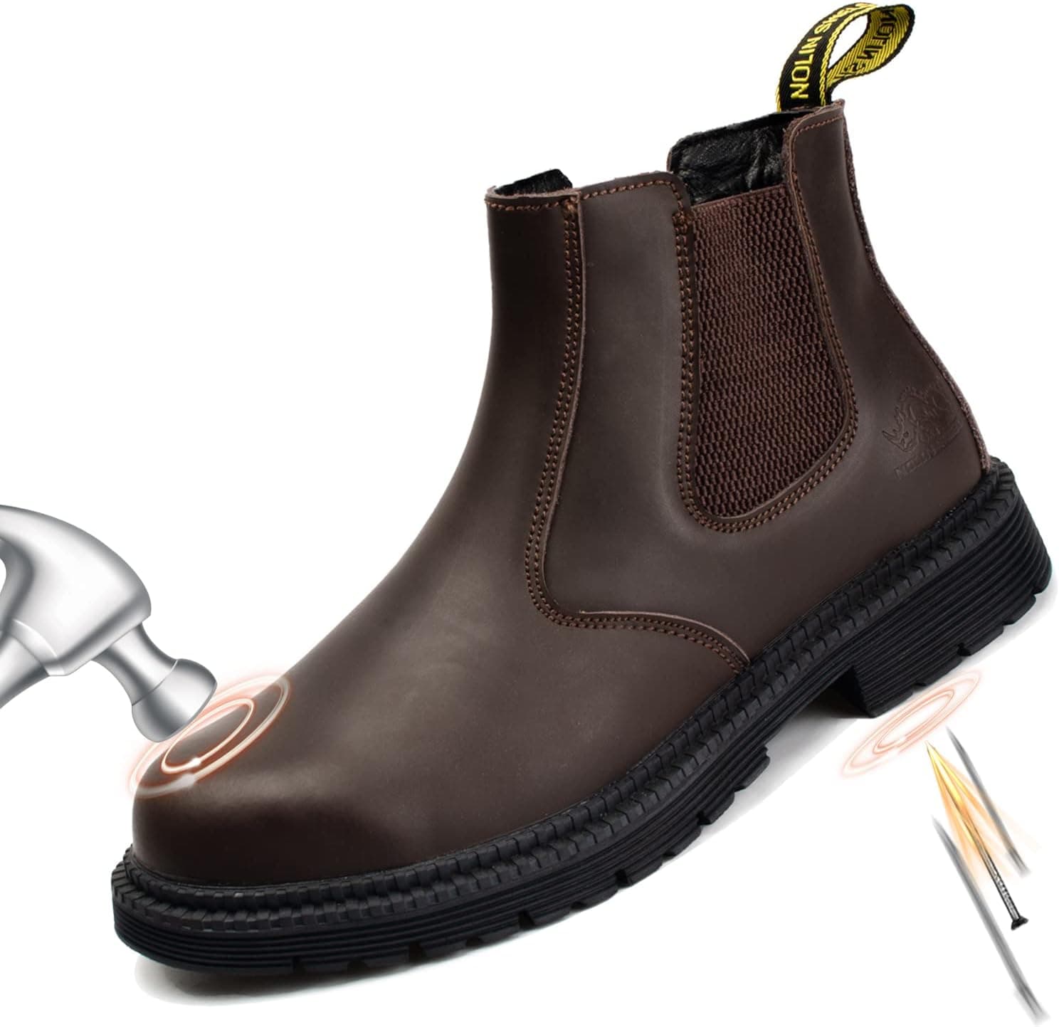 NOLINSHIELD Men's Steel Toe Work Boots, Water-Resistant Chelsea Safety Shoes, 3.16lbs Lightweight Slip On Industrial Boots with Puncture Resistant Sole & Memory Foam Insole, Climate Pledge Friendly - image 1