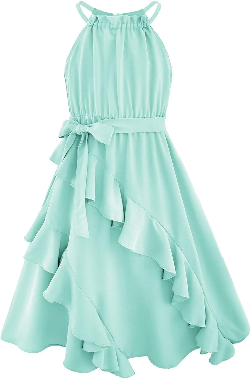 Girls Dresses Tween Halter Tie Back Tiered Ruffle A-Line Flowy Dress Summer Sleeveless Sundress Size 5-14 Years