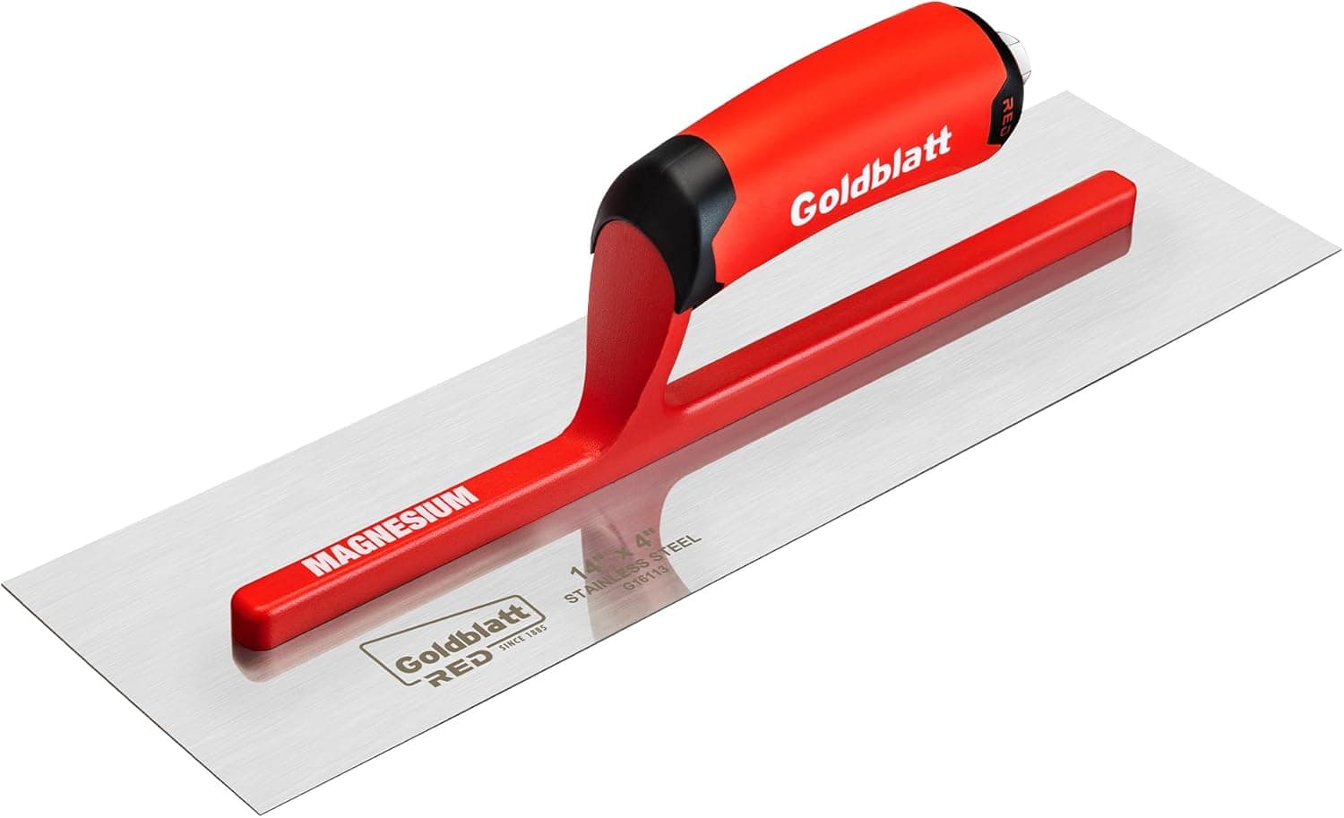 Goldblatt RED 14'' x 4'' Drywall Trowel with Lightweight Magnesium Shank, Stainless Steel Soft Grip Handle Finishing Masonry Trowel for Plastering, Wallboard, Concrete