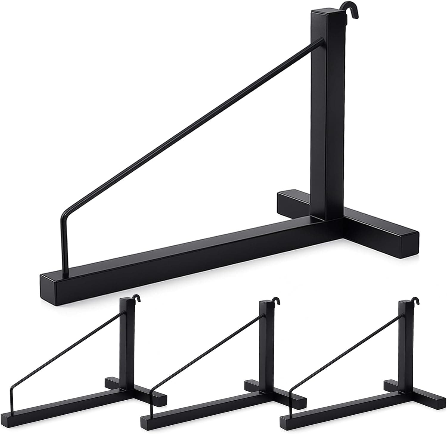 4 Pack Shipping Container Shelving Bracket 16"x18" 1 Tier Shipping Container Shelving with Hooks, Black Powder Coated Steel for Heavy Duty Trailer Containers Easy to Assemble Remove