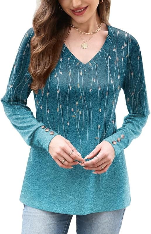 Misakia Women Long Sleeve Top V Neck Casual Shirt Loose Fit Fall Blouse Trendy Tunic Clothes 2025