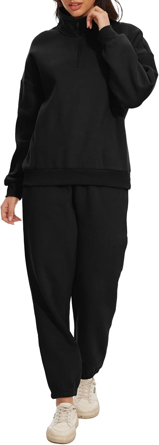 Women Oversized Long Sleeve Sweatsuit Half Zip Sweatshirt & High Waisted Pants 2 Piece Outfits With Pockets
