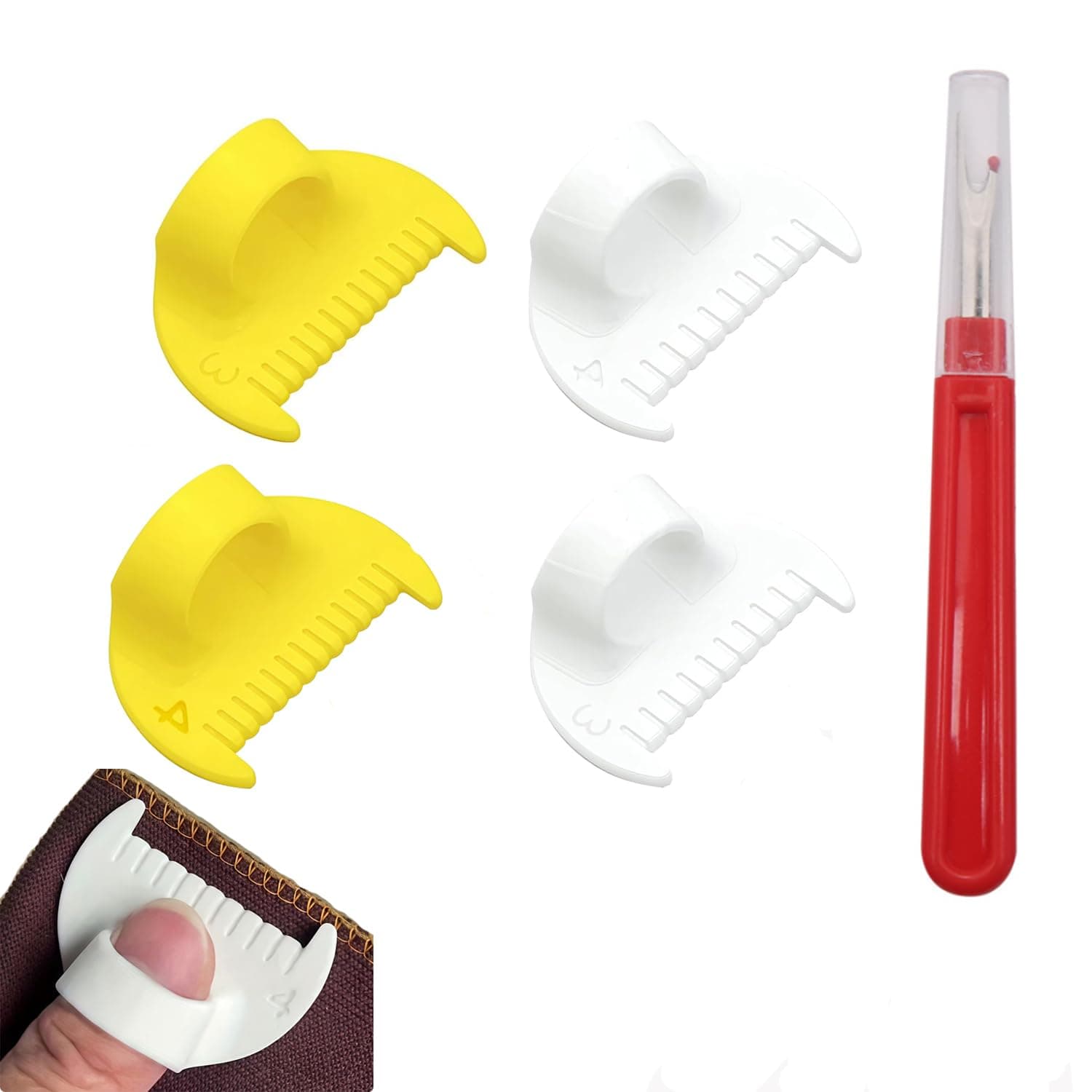 4Pcs Edge Stitch Lock & Sewing Gauge Set (3mm/4mm) with Seam Ripper for Pinpoint Precision Thumb Sewing Ruler for Even Stitches Quilting and Hemming for Beginners & Pros