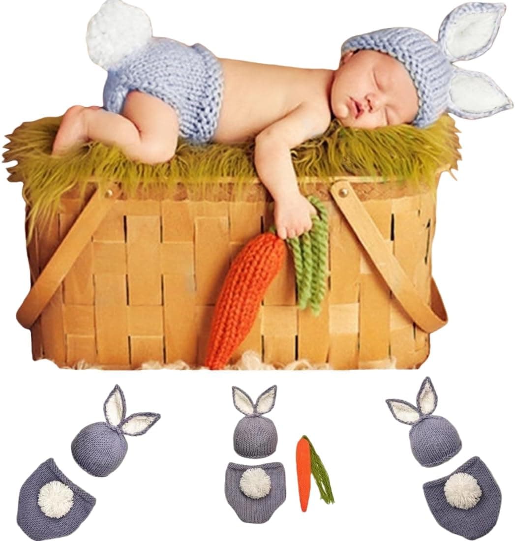 Newborn Baby Bunny Rabbit Knit Photography Prop Baby Outfits Diaper Costume