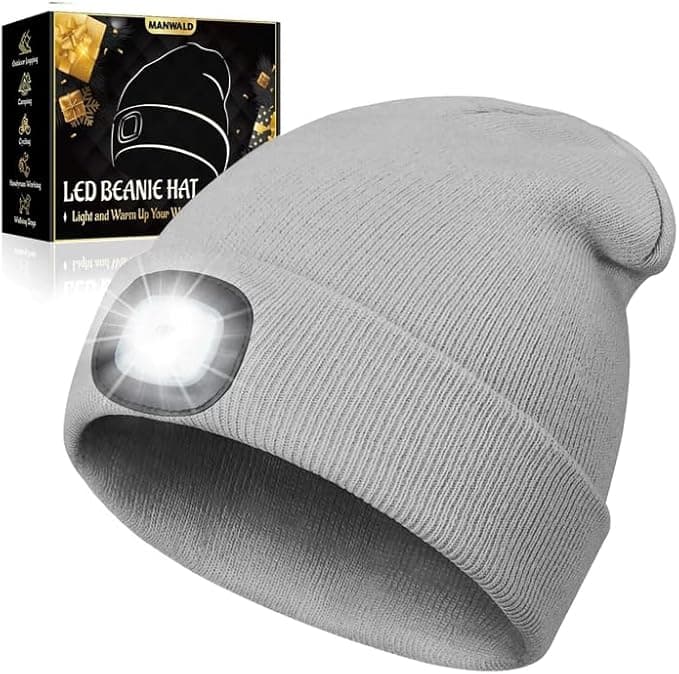 LED Beanie Hat with Light, USB Rechargeable LED Headlamp, Fathers Day Dad Gifts for Men, Mens Gifts, Birthday Gifts for Him Dad Husband, Boyfriends, Grey, 1 Pack