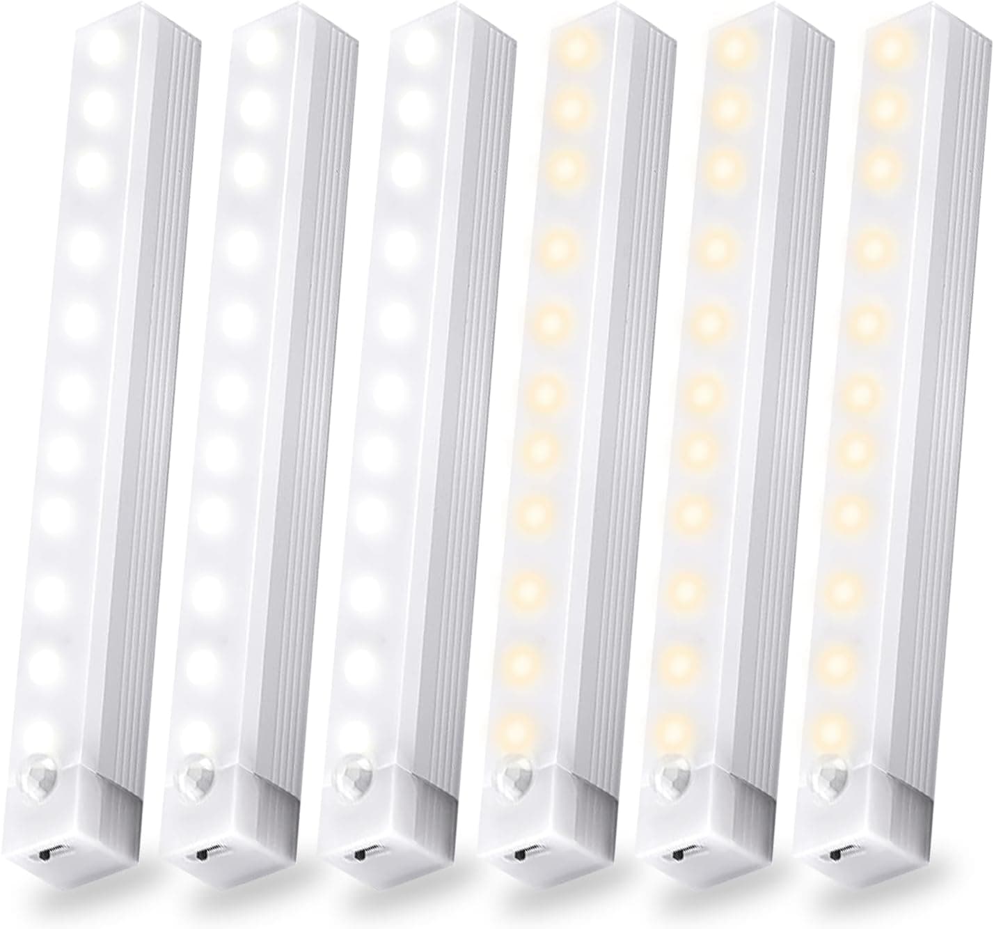 6 Pack Motion Sensor Under Cabinet Light, Magnetic Rechargeable Warm White 2 Color Under Counter Light, 8 Inch LED Closet for Stair Bedroom Cupboard - image 1