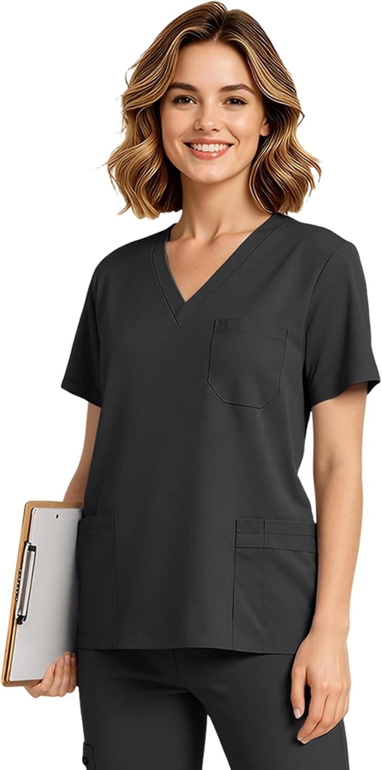 Scrub Tops for Women, V-Neck Medical Uniform Top with 4 Pockets, Soft Stretch and Durable Scrub Shirt - image 1
