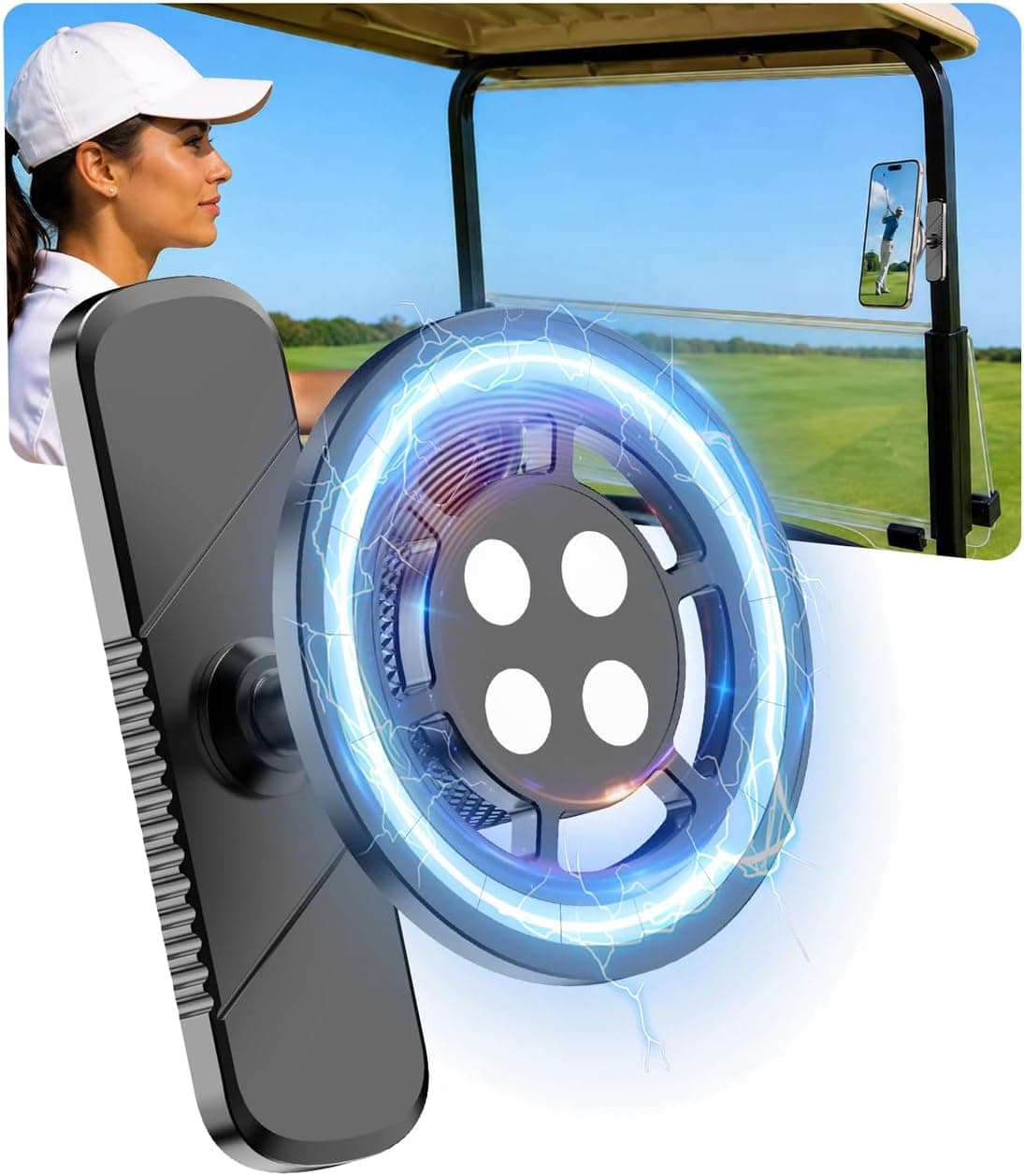 Magnetic Golf Cart Phone Holder, 【Strong Magnets】 MagSafe Phone Mount for iPhone 12-17, All-Metal 360° Rotation Golf Accessories Fits EZGO Club Car Yamaha, Golf Gift for Golfers Dad Husband - image 1