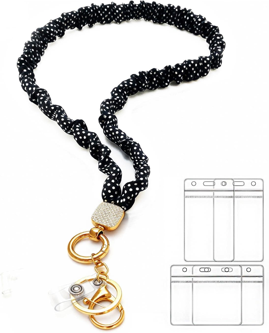 Satin Scrunchie Lanyard Stretchy ID Badge Holder for Teachers Nurses Women, 20.8in Length Stretches to 31in