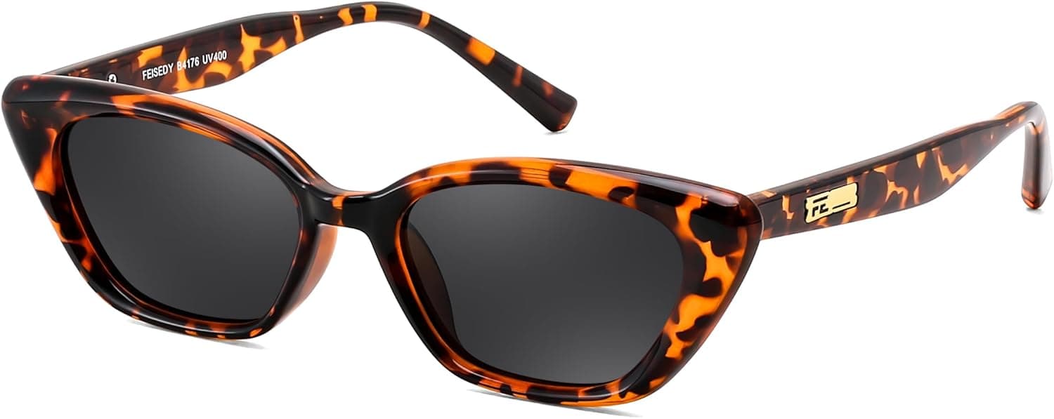 FEISEDY Trendy Polarized Cateye Sunglasses for Women Men Retro Rectangle Narrow Sunnies B4176