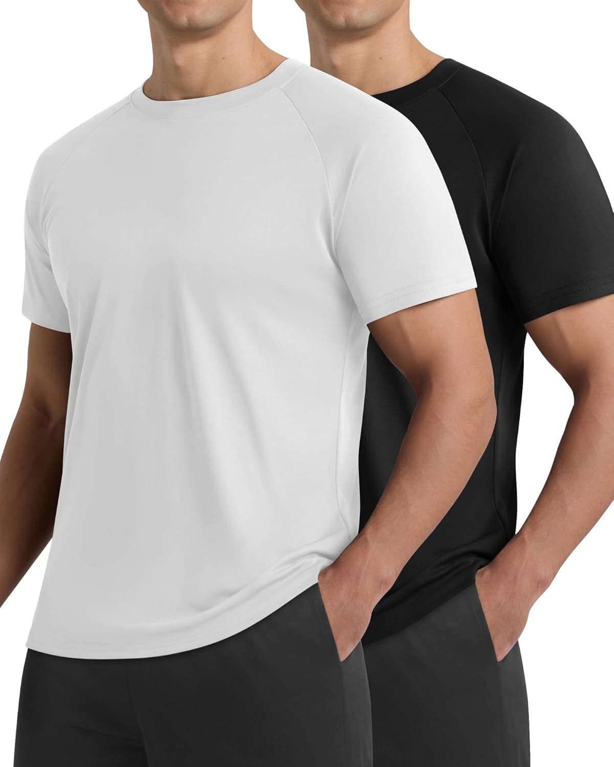 2 Pack Workout Shirts for Men - Black Casual Quick Dry Moisture Wicking Men's T-Shirts for Gym Running