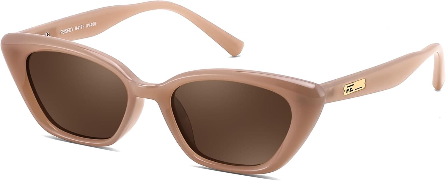FEISEDY Trendy Polarized Cateye Sunglasses for Women Men Retro Rectangle Narrow Sunnies B4176
