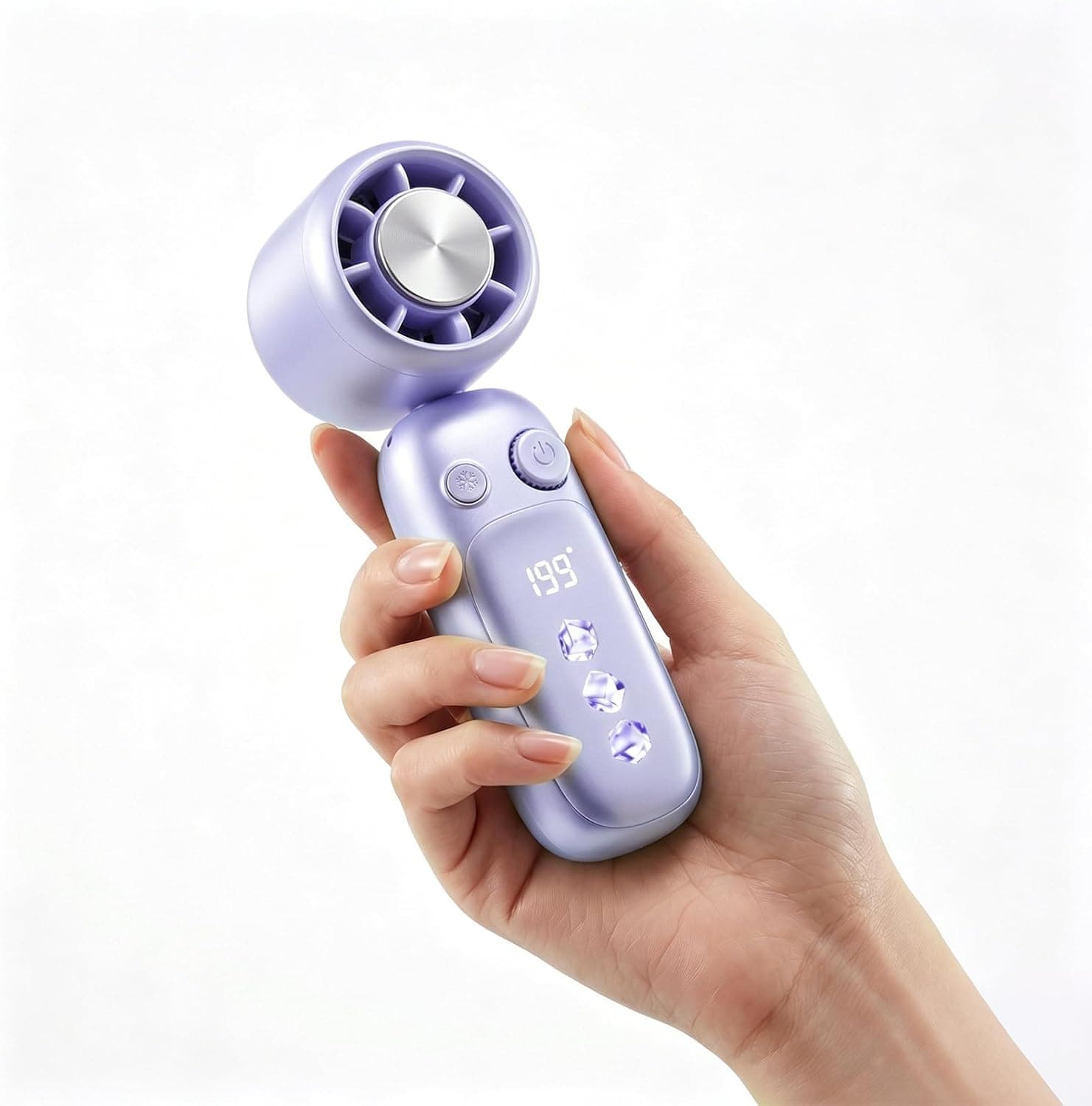 CHAOCHI Portable Handheld Turbo Fan with Ice Cooling, 199 Speeds Adjustable, 3000mAh Rechargeable, 15H Runtime, 15000 RPM Powerful Silent Motor, Summer Essential for Travel/Outdoor/Office(Purple)