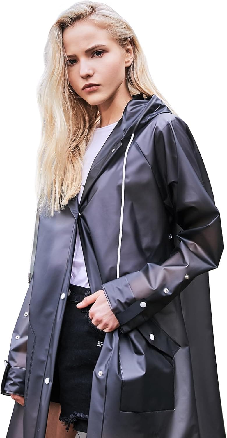 L-Rain TPU Clear Rain Coat for Women - Waterproof Packable Fashion Rain Poncho with Hood Reusable Raincoat - image 1